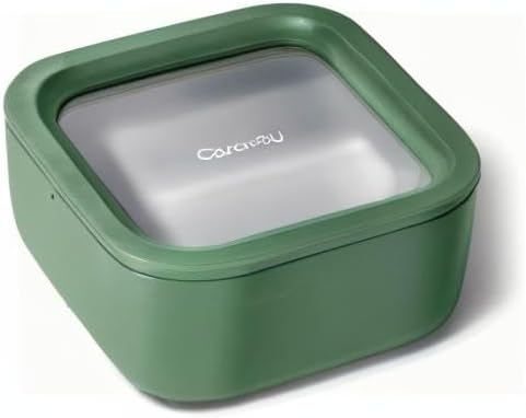 Caraway Glass Food Storage, 4.4 Cup - Ceramic Coated, Non-Toxic, Non-Stick Lunch Box With Glass Lids - Easy to Store, Dishwasher, Oven, & Microwave Safe - Sage