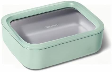 Caraway Glass Food Storage - 6.6 Cup Glass Container - Ceramic Coated Food Container - Non Toxic, Non Stick Lunch Box Container with Glass Lids - Dishwasher, Oven, & Microwave Safe - Mist