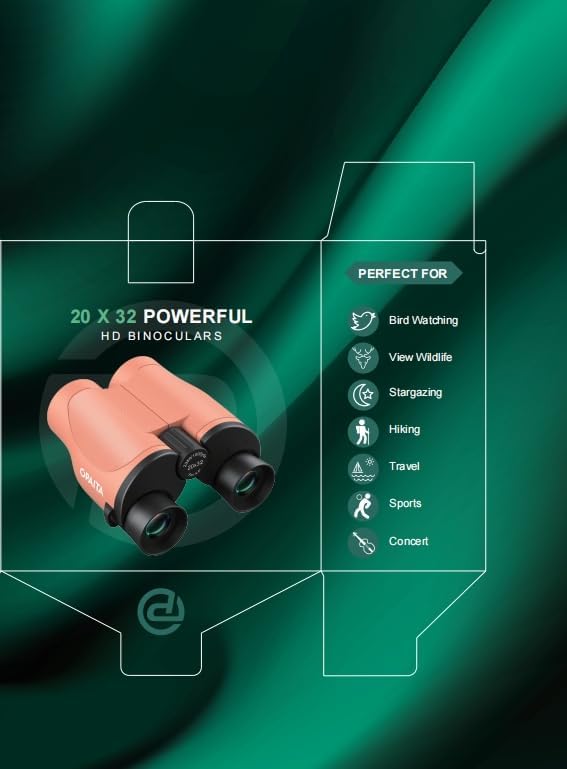 Compact Binoculars for Adults High Powered - OPAITA 20x32 Small Binoculars for Adults Kids with Low Light Vision for Hunting Cruise Ship Travel Concert Hiking Orange