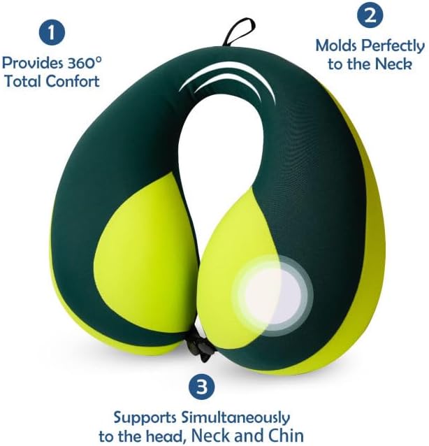 MOOB Neck Pillows for Kids Car & Airplane, Toddler Neck Pillow for Carseat Traveling Gifts for Toddler & Children U-Shape Car Seat Head Travel Neck Pillow Green
