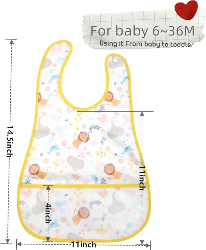Baby bibs Waterproof Toddler bib - Feeding bib with Pocket for Infant Boy Girl Washable 6-36M
