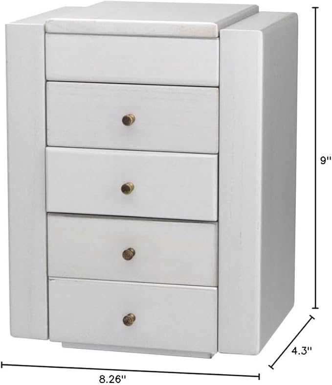 Meangood Jewelry Box Wood for Wowen, 5-Layer Large Organizer Box with Mirror & 4 Drawers for Rings, Earrings, Necklaces, White