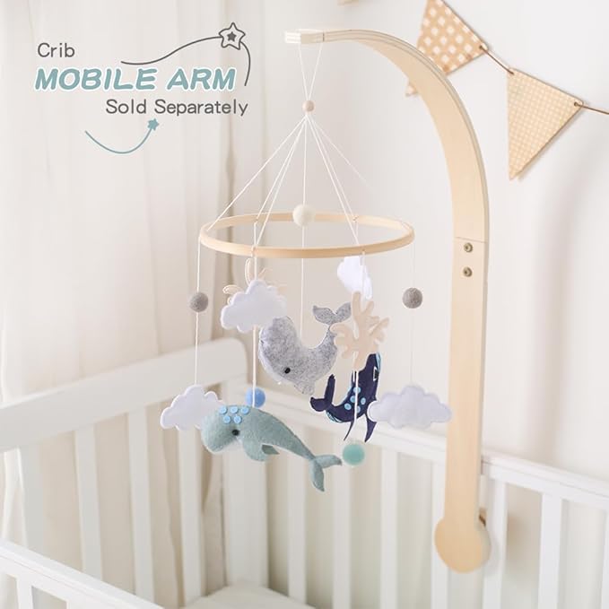 EERKEOD Baby Crib Mobile Ocean Nursery Mobile for Boys Girls Handmade Felt Mobile for Crib Nursery Decor for Infant Bedroom Hanging Baby Mobile for Bassinet Newborn Baby Gift(Whales)