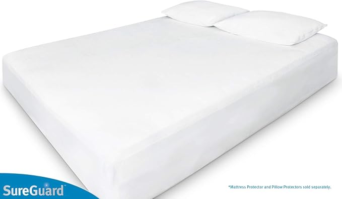 SureGuard Full Size Mattress Protector - 100% Waterproof, Hypoallergenic - Premium Fitted Cotton Terry Cover White
