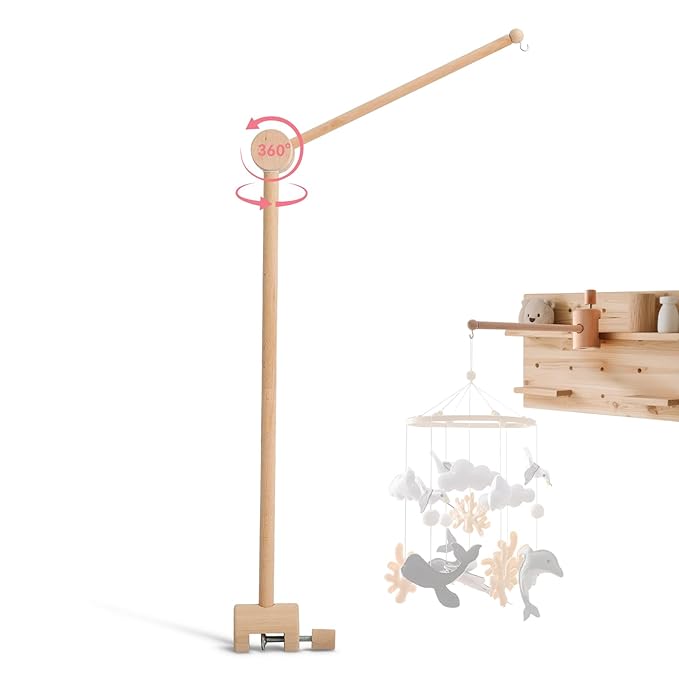HI BABY MONMENT Crib Mobile Arm - Baby Mobile Hanger with 360° Vertical Adjustment, Stabilizing Attachment for Added Safety, Mobile Arm for Crib, Sturdy & Secure Design for Nursery Mobile