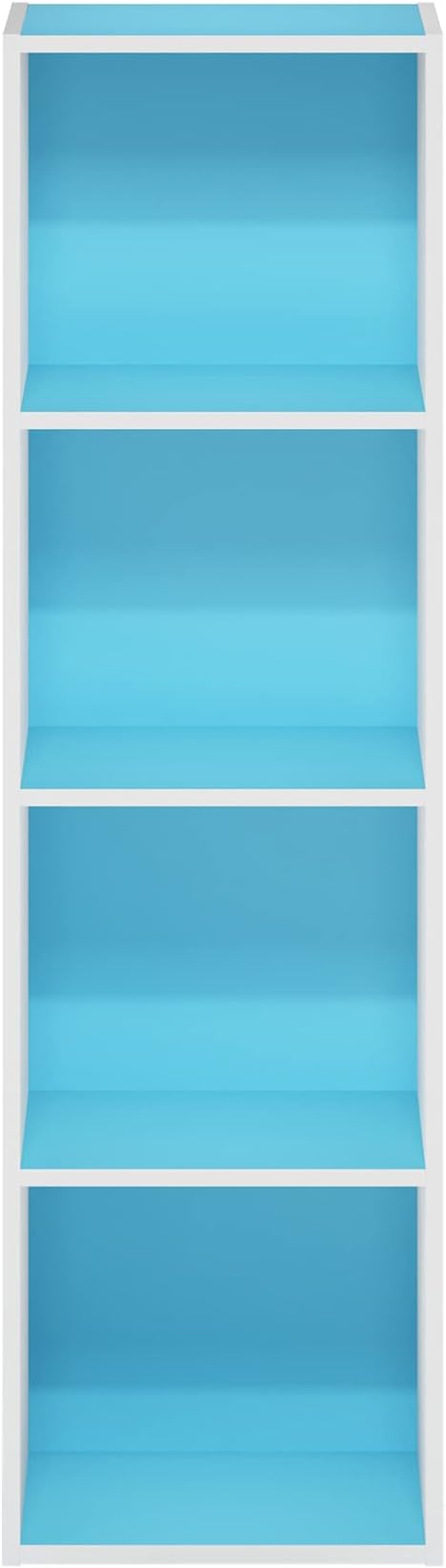 Furinno Luder Bookcase / Book / Storage, 4-Tier Cube, Light Blue/White
