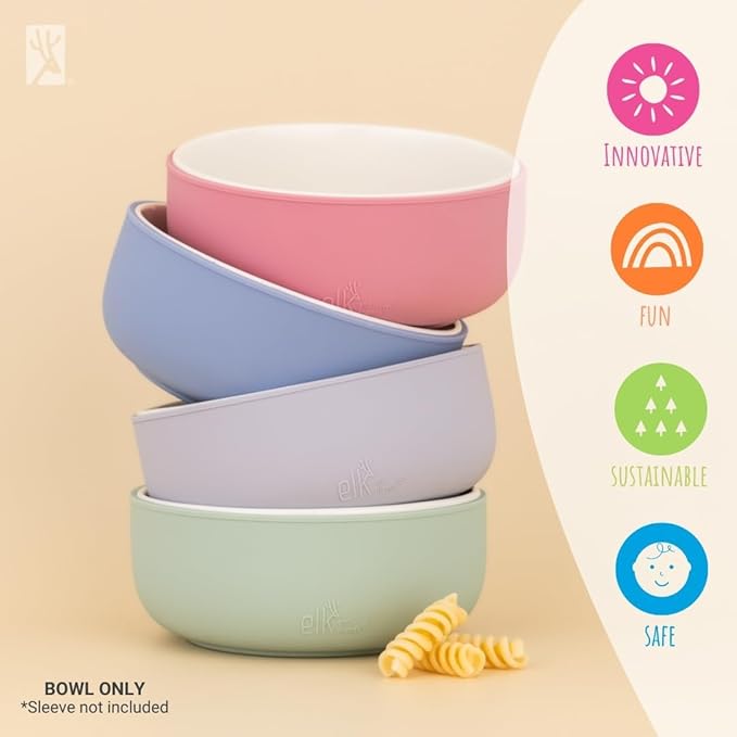 Elk and Friends Kids Porcelain Bowls| Kids/Toddler/Baby Feeding | Microwave & Dishwasher Safe | Non slip | Cereal/Soup/Snack Dishes & Dinnerware | 2 Pack