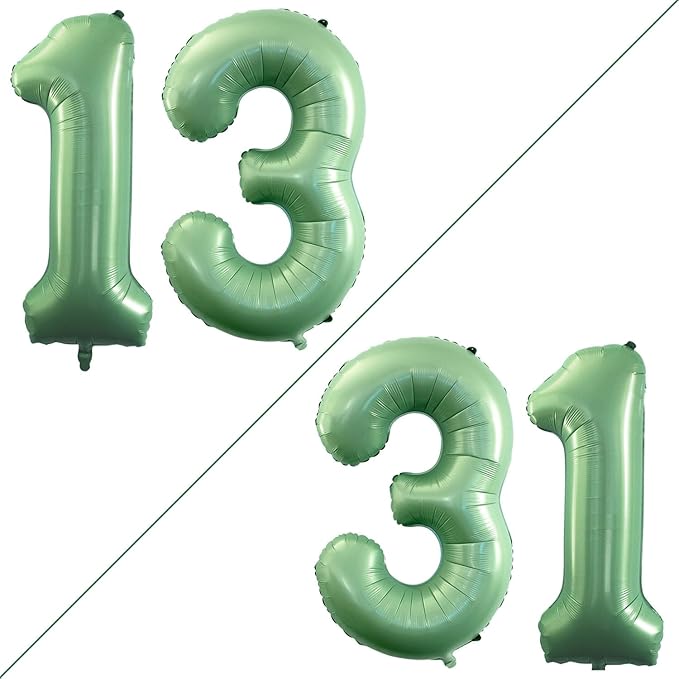 GOER Number 13 Balloons for 13th Birthday Sweet 13 Party Decorations,42 Inch Jumbo Foil Helium 31 Balloons for 31st Birthday Party Decoration (Sage Green)