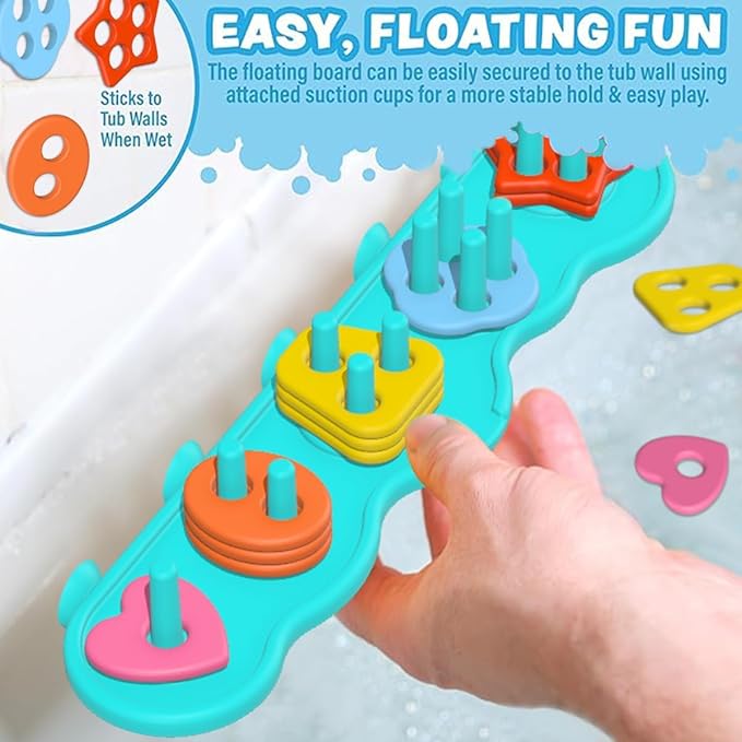 Baby Bath Toys, Sorting & Stacking Toy Bath Toy, Shape Sorter Toys for Bathtub,Stacking Bath Toy Set with 20 Textured Floating Pieces, Toddler Early Learning Bathtub Fun