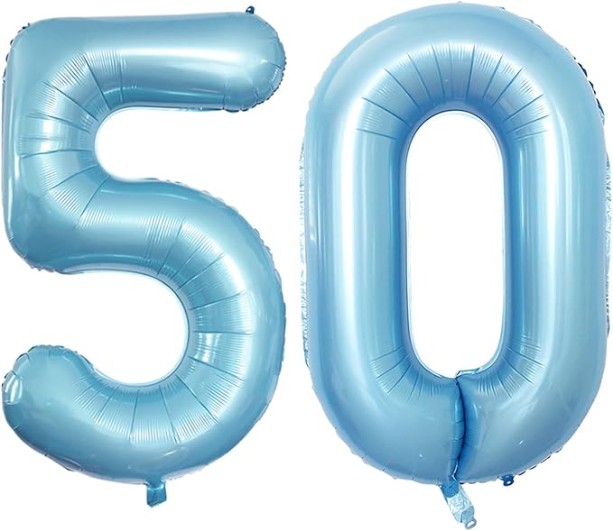 GOER Number 50 Balloons for 50th Birthday Party Decorations,42 Inch Jumbo Foil Helium Balloons for 50th Anniversary (Light Blue)