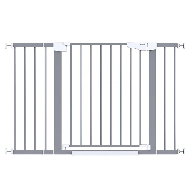 Cumbor 29.7-48" Baby Gate for Stairs, Mom's Choice Awards Winner-Dog Gates for Doorways, Auto Close Safety Pet Gate for Dogs Indoor, Easy Install Pressure Mounted Child Gate with Walk Thru Door, Gray