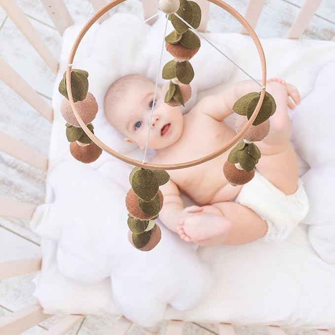 Baby Mobile for Crib,Crib Mobile for Boys Girls, Soft Crib Toys Hanging,Baby Mobile for Bassinet,Boho Nursery Decor Neutral(Mushroom,Leaves,Cotton)