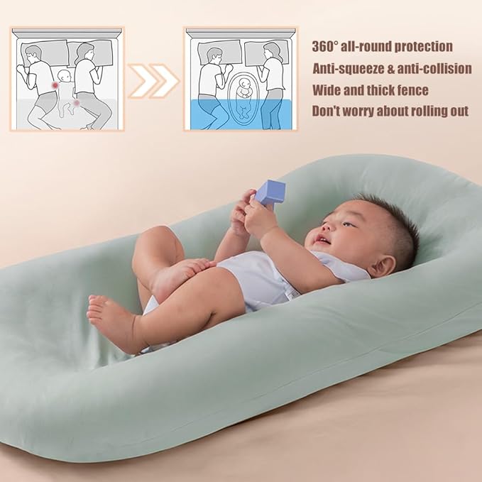 Baby Lounger for Newborn, Soft Organic Cotton Breathable Infant Lounger for for Home and Travel (Green)