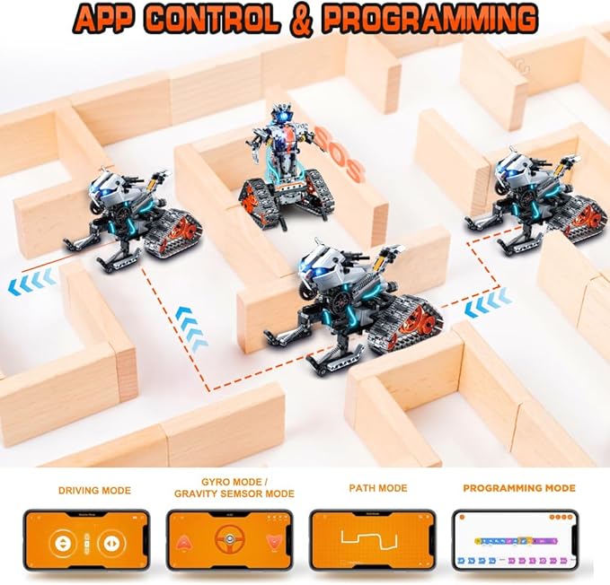 HOGOKIDS 5 in 1 STEM Building Set with LED Light - APP & Remote Controlled Cars Building Toys Kit, RC Robot Tank Sleigh Tracked Racer 604 PCS, Toy Gifts for Kids Boys Girls Ages 6 7 8 9 10 11 12+ Year