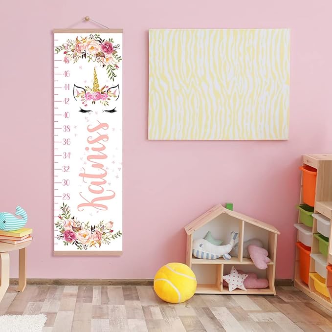 Personalized Kids Height Chart - Canvas Growth Ruler for Boys and Girls - Custom Name Banner with Removable Nursery Wall Decor - Gift for Kid’s Room Decoration