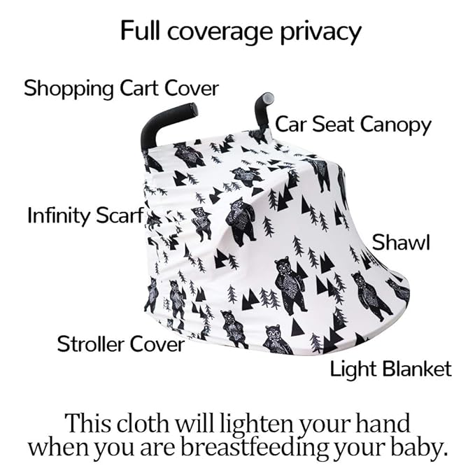 Stretchy Baby Car Seat Cover for Baby Boys and Girls,Multiuse - Nursing Breastfeeding Covers,Shopping Cart/High Chair/Stroller Covers,Infinity Scarf,Car Seat Canopies(Ink Bear)