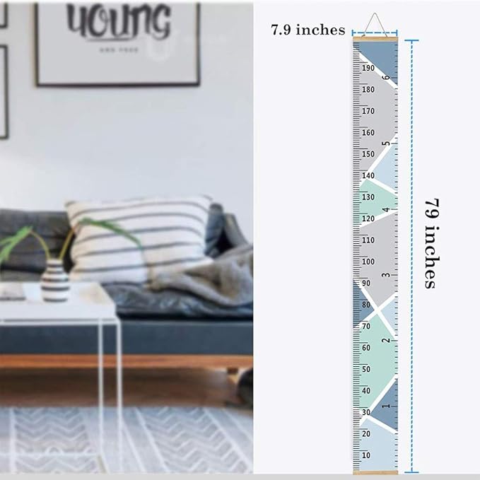 Growth Chart Wall Hanging, Portable Kids Wall Ruler Removable Height Measure Chart for Boys Girls Growth Ruler from Baby to Adult for Child's Room Decoration 79''7.9''