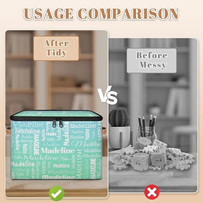 Custom Storage Basket with Name, Personalized Storage Bins with Zipper Lid, Foldable Fabric Storage Box Large capacity with Handle Bright Green Blue