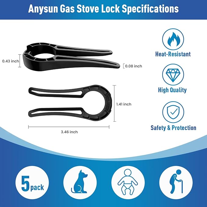 Gas Stove Knob Lock, Baby Proof Oven Knobs Covers Lock for Child Safety (5 Pack) Black…