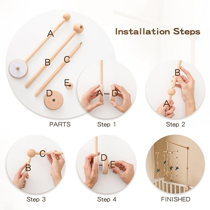 Updated Wooden Mobile Arm for Crib 30 inches- Baby Mobile Hanger for Crib Nursery Mobile Holder 360° Rotatable for Hanging Baby Mobiles Plush Dolls | Gift for Baby Shower & Nursery Decoration