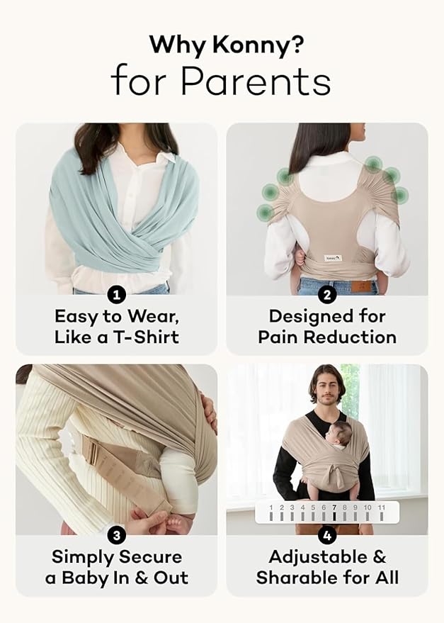 Konny Baby Carrier Flex AirMesh with Head Support- Adjustable, Easy to Wear Baby Wrap Sling, Perfect for Newborn Babies Essentials up to 44 lbs (XS-XL) - Mint Grey