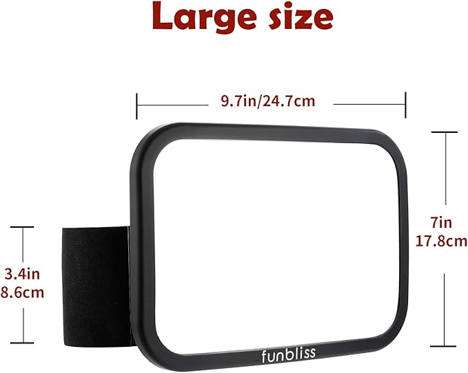 Funbliss Baby Car Mirror for Fixed Headrest, Compatible with Tesla Car Mirror for Baby and Other Models, 360° Rotation Clear & Wide View, Easy Install with Non-Slip Elastic Fixing