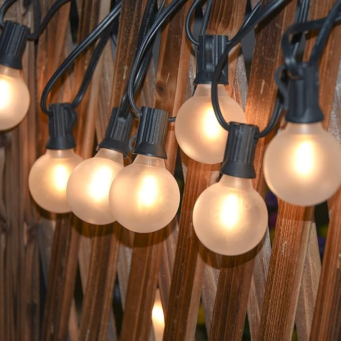 LED Outdoor String Lights 25Ft G40 Frosted White Globe Patio Lights Waterproof with 27 Shatterproof LED Bulbs, Hanging Outdoor Christmas Decorations Lights for Backyard Bistro Wedding Party Garden
