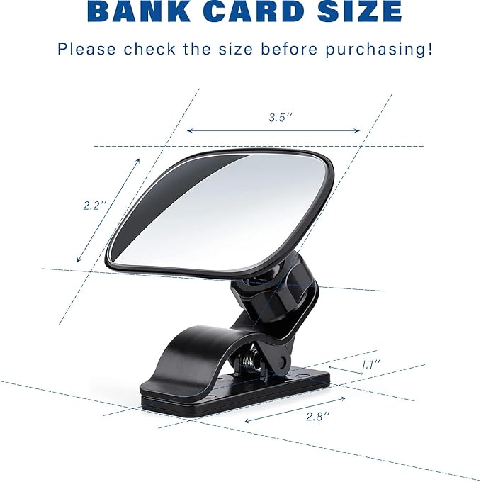 Mini Baby Mirror for Car Seat - Small Clip-On Backseat Rear View Mirror for Forward-Facing Kids and Toddlers, Bankcard Size, Sun Visor Mounting, 360-Degree Adjustable, 2-Pack