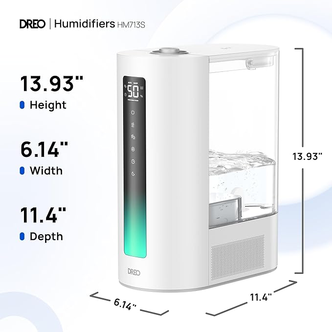 Dreo 6L Humidifiers for Bedroom, Smart Warm & Cool Mist for Large Room, 60Hr Quiet Runtime for Baby, Plant, Humidity Sensor, Indicator Light, 12H Timer, Google/Alexa, White
