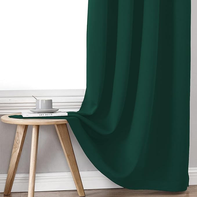 ChrisDowa 100% Blackout Curtains 90 inch Long for Bedroom with Black Liner, 2 Thick Layers Total Blackout Thermal Insulated Grommet Long Window Curtains 2 Panels Set (Forest Green, 52 x 90 Inch)