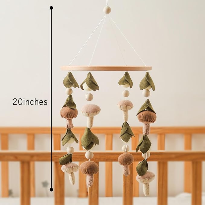 Baby Mobile for Crib,Crib Mobile for Boys Girls, Soft Crib Toys Hanging,Baby Mobile for Bassinet,Boho Nursery Decor Neutral(Mushroom,Leaves,Cotton)