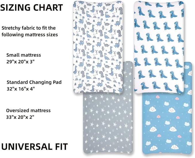 4 Pack Soft Baby Boy Sheets Dinosaur Star Cloud Soft Polyester Neutral Unisex Fitted Sheets Set for Baby Boys