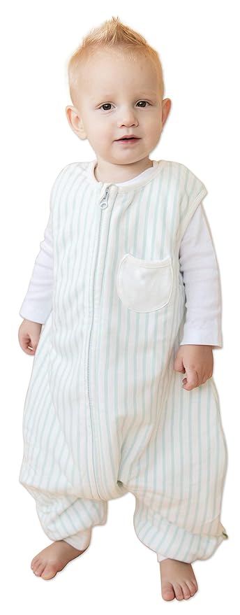 Tealbee Dreamsuit: Toddler Sleep Sack with Feet 3T 4T - 1.5 TOG Winter Baby Wearable Blanket for Walkers - Rayon made from Bamboo, Cotton Sleep Bag - Minty Stripes