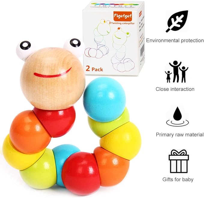 Baby Toys 6 to 12 Months, 12-18 Months, 3-6 Months Developmental, Tummy Time Toys Crawling Toys - Infant Toys - Caterpillar Twisting Baby Boy and Baby Girl Toys (2 Pack) (Rainbow)