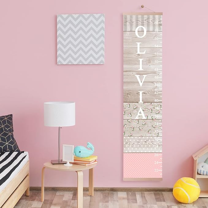 Personalized Kids Height Chart - Canvas Growth Ruler for Boys and Girls - Custom Name Banner with Removable Nursery Wall Decor - Gift for Kid’s Room Decoration
