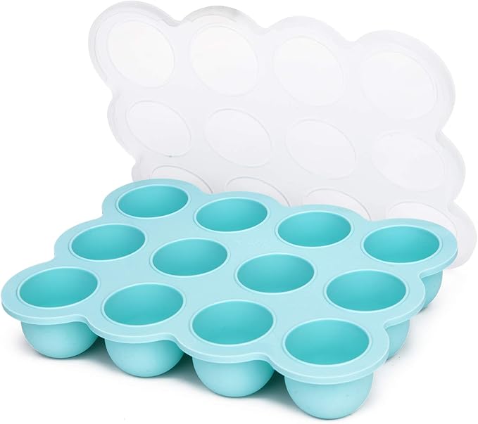 12x1.5oz Baby Food Freezer Tray with Clip Lid Light Green | Food Grade Silicone Storage Containers for Purees & Vegetables
