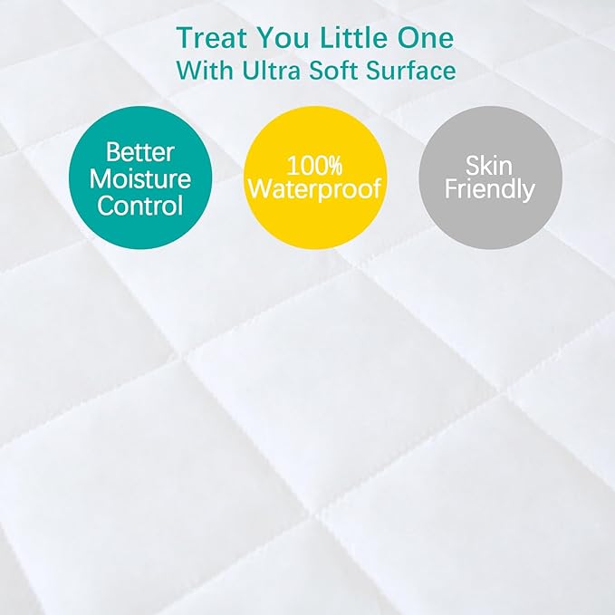 Pack and Play Sheets Fitted 2 Pack Waterproof Pack and Play Mattress Protector Pad Cover Quilted Compatible with Graco Pack n Play & Dream On Me & Pamo Babe, Playpen/Playard 39" x 27" White