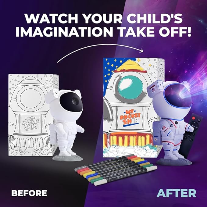 Color My Astronaut Galaxy Projector - DIY Spaceman Night Light with Acrylic Markers Kit & Space Stickers - Paint Your Own Lamp - Arts and Craft for Kids Ages 4-8 - Unique Gift for 5-10 Year Old Boys