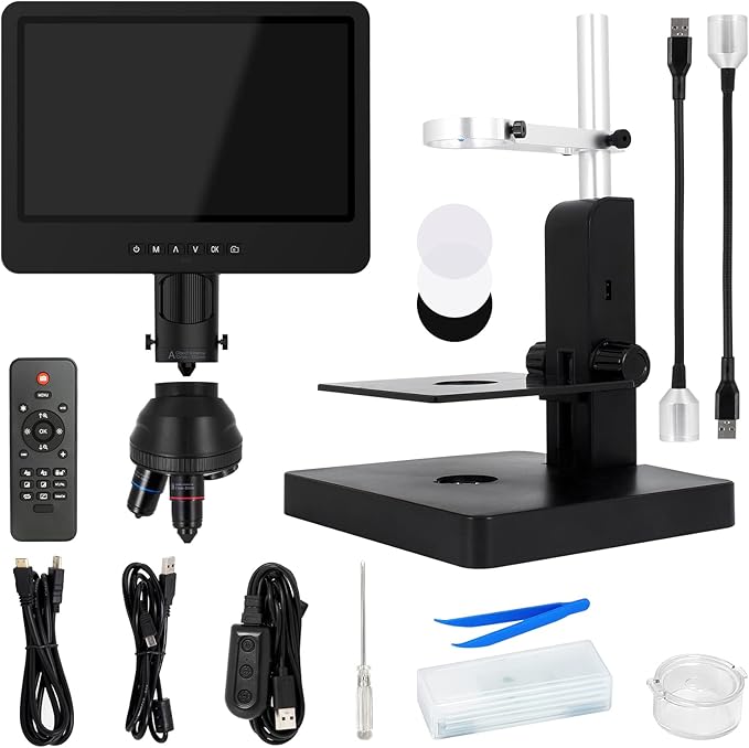 JL249PS 3 Lenses 10 Inch HDMI LCD Digital Microscope, UHD 4000× 24MP Biological Microscope with Prepared Slides, Coin Microscope for Full-Size Coins Error Coins, PC/TV Compatible, 32G Card