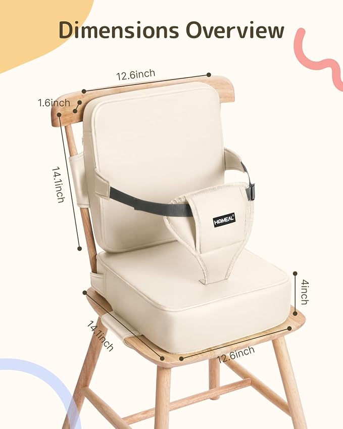 HOMEAL Toddler Booster Seat for Dining Table, Adjustable Kids Breathable Booster Seat for Kitchen, Beige