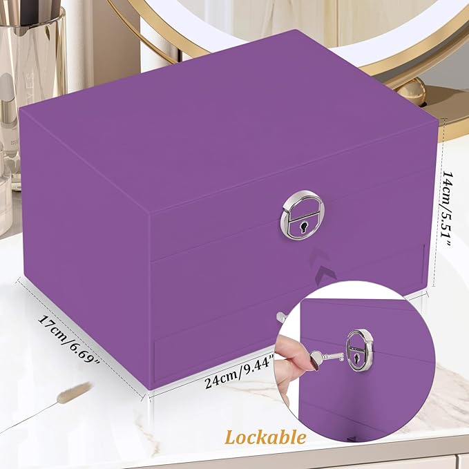 Earrings Jewelry Box for Girls, 5 Layers Jewelry Organizer with Earring Holder Organizer for Girls Earring Organizer Jewelry Boxes for Women Earrings and Necklaces Jewelry Box Organizer Purple