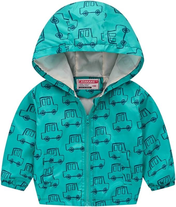 TUIJI Toddler Boys Girls Cartoon Print Zip Jacket Hooded Trench Lightweight Kids Coats Windbreaker Outdoor Cute Dust Coats