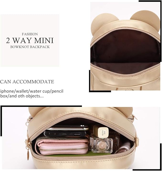 KL928 Girls Bowknot Polka Dot Cute Mini Backpack Small Daypacks Convertible Shoulder Bag Purse for Women