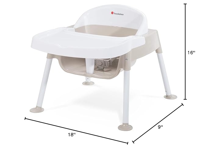 Foundations Secure Sitter 7" Feeding Chair, Stable “No Tip” Feet, 3-Point Adjustable Harness, Removable Tray, Easy to Clean, Smooth Plastic (White/Tan)