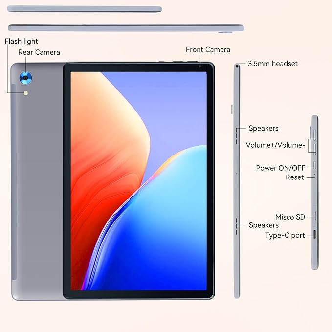 Tablet,10.1" Android Tablet with Octa-core Processor 24GB RAM 128GB ROM HD IPS Touchscreen 8H Battery, Wi-Fi 6, BT 5.0, Dual Camera, Android 15 Tablets 2025