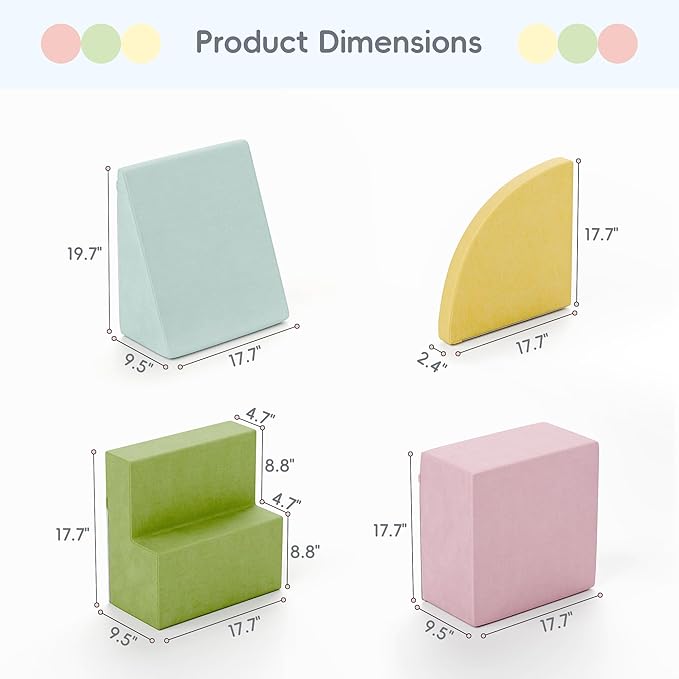 Large Baby Climbing Blocks – 6 Pcs Climbing Toys for Toddlers - Ultra High Density Soft Foam Play Gym Equipment Easy Wash for Indoor Nursery, Classic (Pink, 4-Piece)