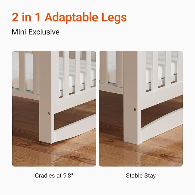 EvoNest Baby Crib, 11 in 1 Convertible Mini Crib with Wheels, 100% New Zealand Wood Growing Bed, 4 Adjustable Mattress Height,White