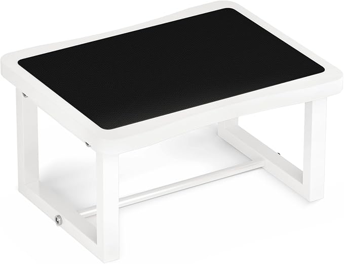 Wooden Step Stool with 500 Pounds, Wide Bed Step Stool for Adults,Wood White Step Stool&Stable Solid Metal Frame for Kitchen, Bedroom, Living Room, Bathroom
