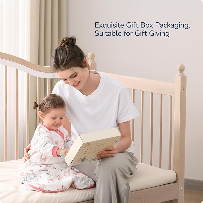 Baby Sleep Sack 6-12 Months, Cotton Detachable Long Sleeve Sleep Sack, 1.0 Tog Toddler Sleeping Sack with Temperature Strips, 2-Way Zipper Wearable Blankets for Newborns, Bunny