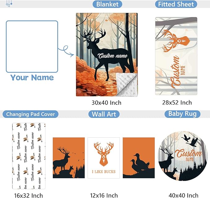 Personalized Baby Crib Bedding Set, 5 Pcs Custom Baby Crib Set with Name, Soft Flannel Deer Crib Bedding Set for Boys, Double Layer Nursery Bedding Set, Toddler Infant Bedding Set Parents Gift